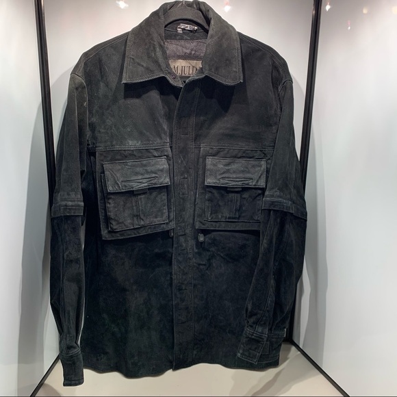 Wilson Suede Leather Jacket Mens Small Black Zip Off Sleeves Hook & Loop Closure - Picture 1 of 13